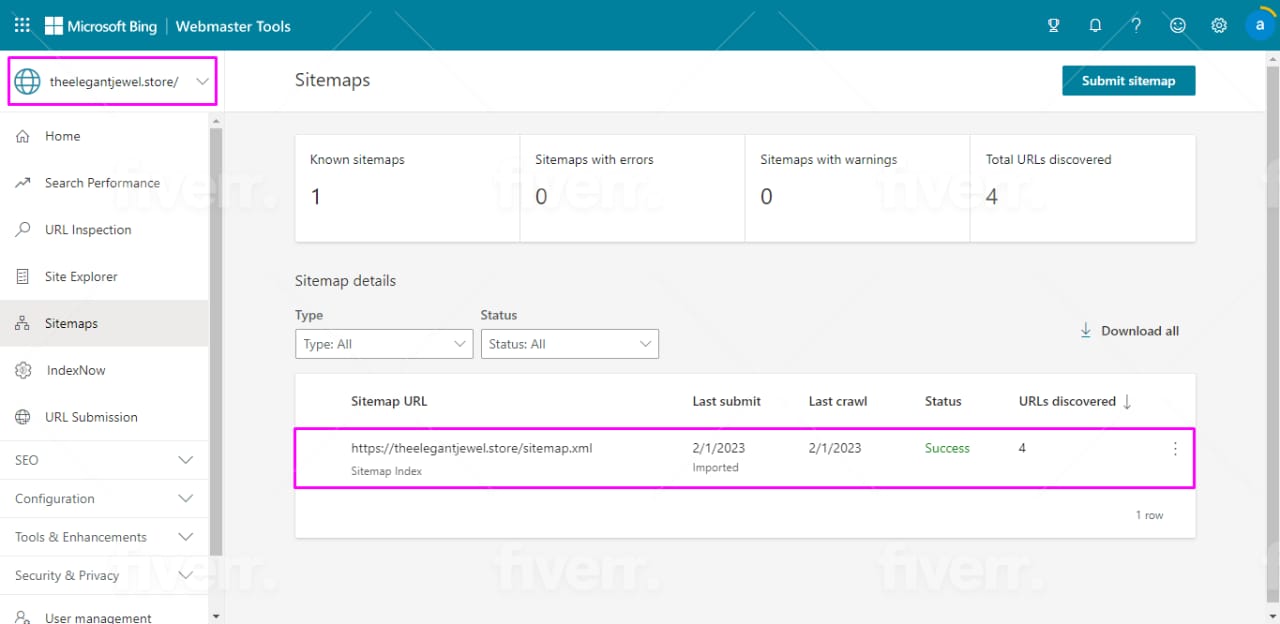 SEO sitemap indexing results